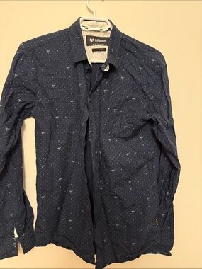 Minimum Navy Blue Micro-Print Button-Down Shirt